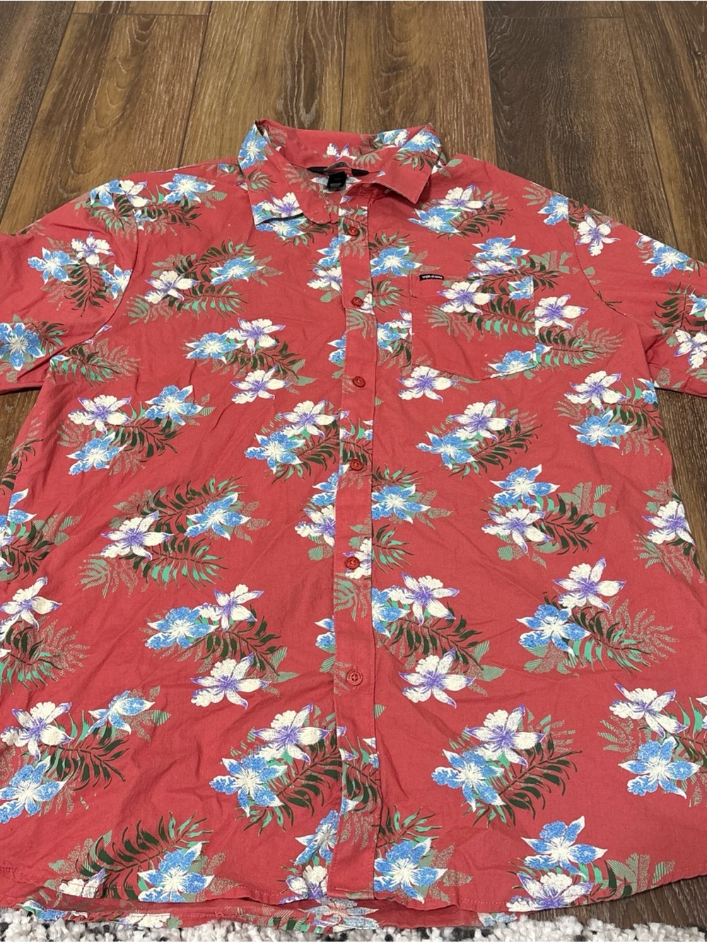 Volcom Red Floral Short-Sleeve Button-Down Shirt